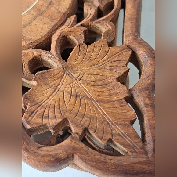 Vintage Footed Wooden Trivet Hot Plate hand  Carved Inlaid Made in India - Picture 7 of 11